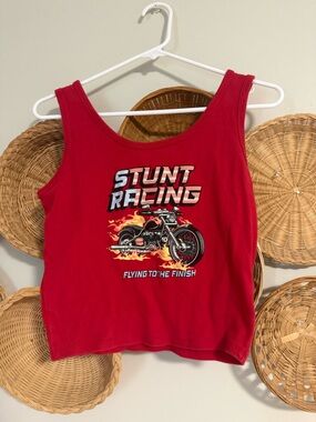 Red 'Stunt Racing' Graphic Tank Top